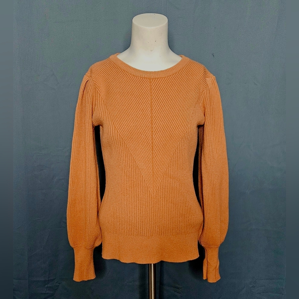 &merci Light‎ Camel Tan Blossom Sleeves Soft Cotton Knit Sweater Size M NWOT
